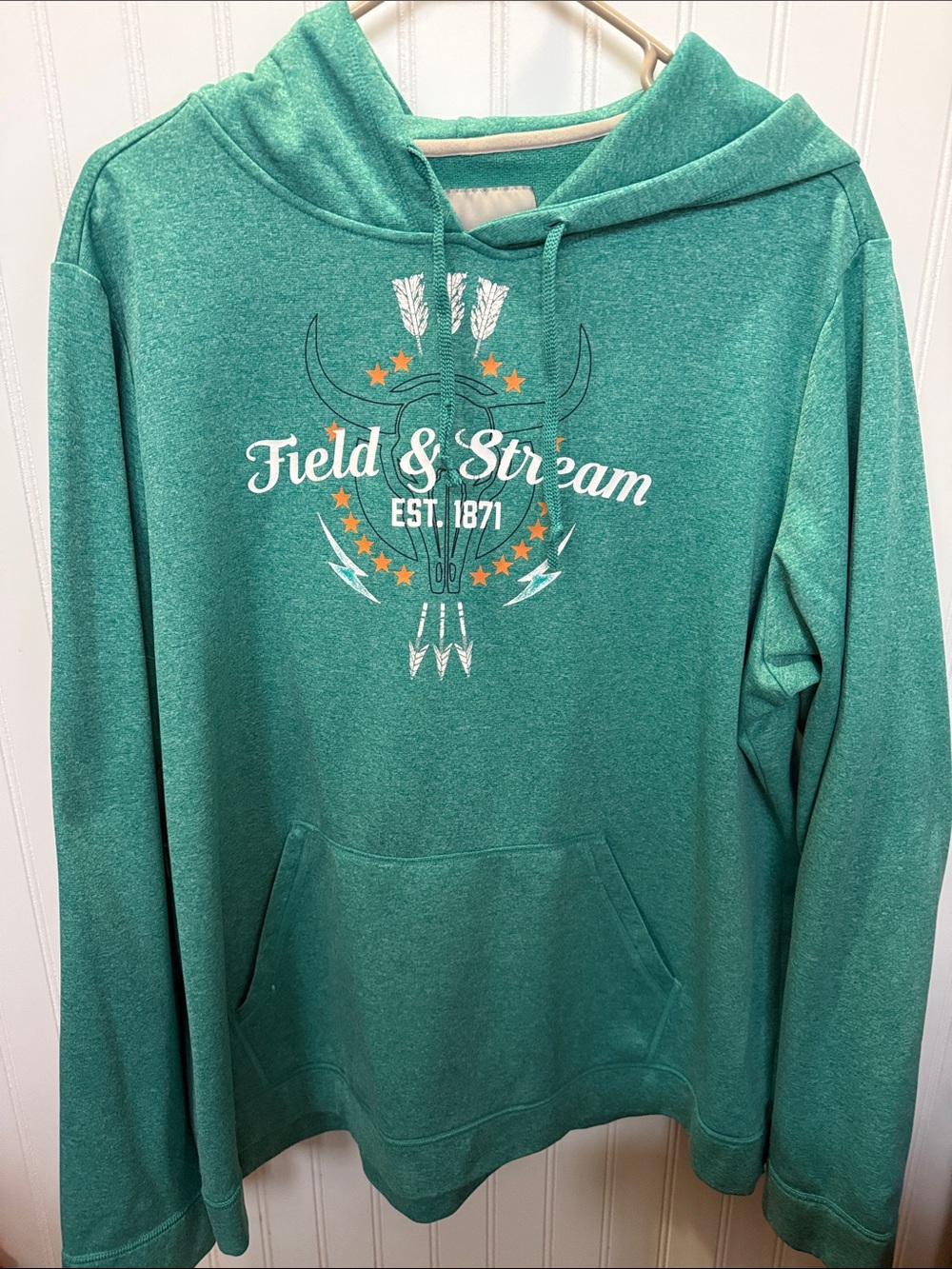 Field & Stream Teal Green Crewneck Hoodie with Graphic Logo. XXL